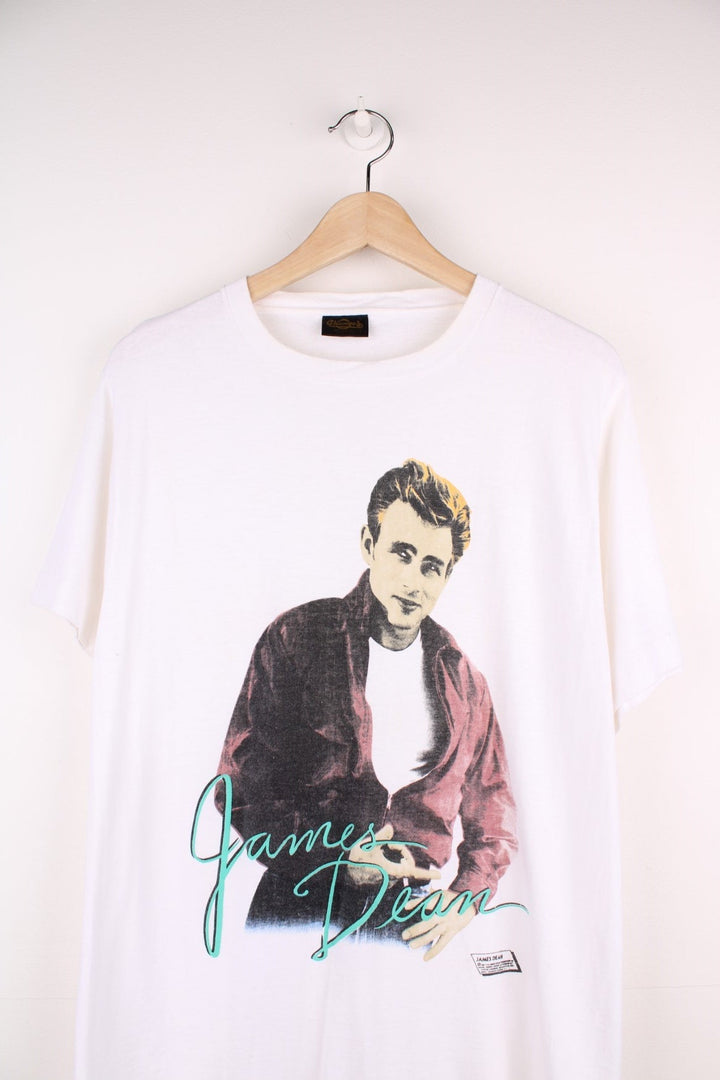 Vintage 1987 James Deen T-Shirt in a white colourway with the artist printed on the front in a 80's pop art style.