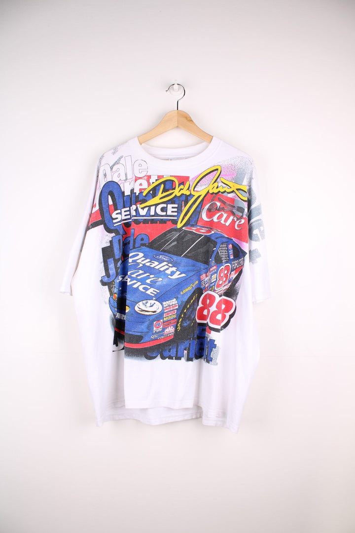 1998 Dale Jarrett Nascar Graphic T-Shirt in a white colourway with all over nascar graphic print.