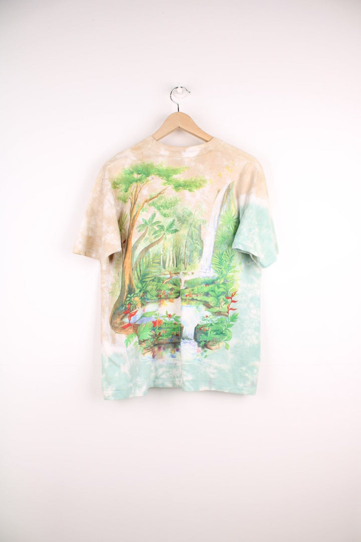 Vintage Liquid Blue Rainforest Tie Dye T-Shirt, all over print single stitch t-shirt.