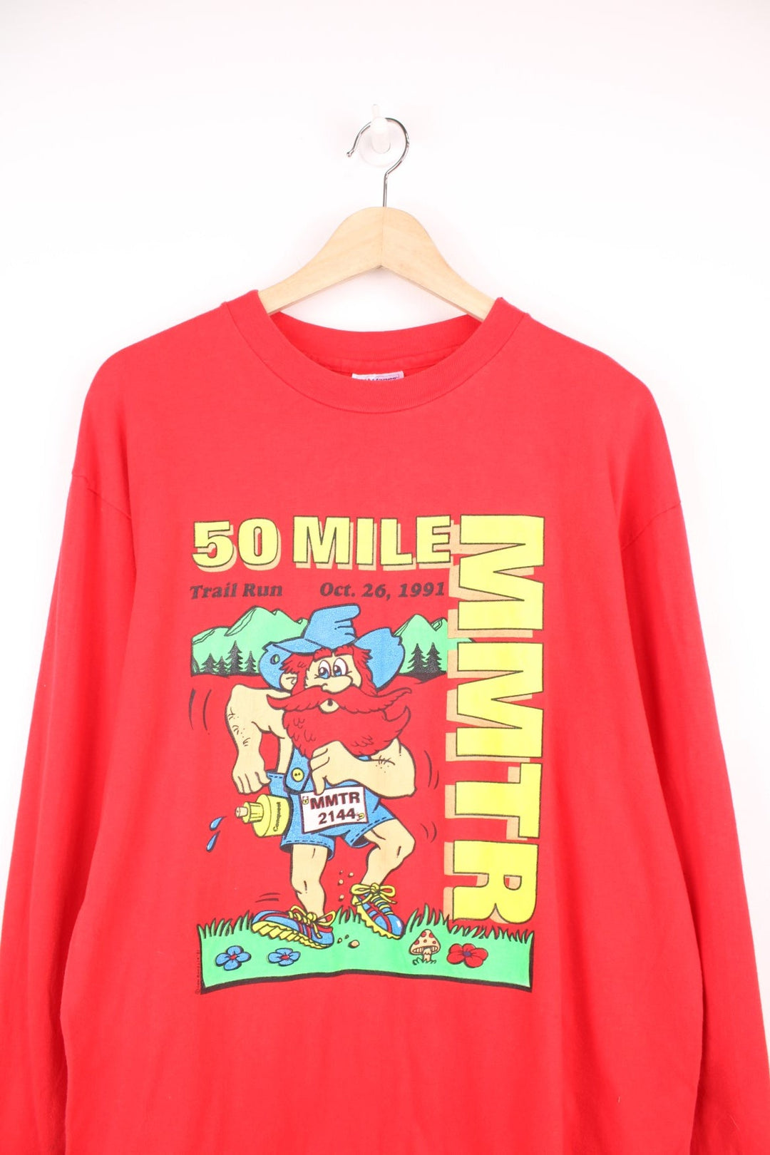 Vintage 1991, Ink Runs, Mountain Masochist, 50 Miles Trail Run long sleeved T-Shirt. Features graphic print on the front and logo on the back.