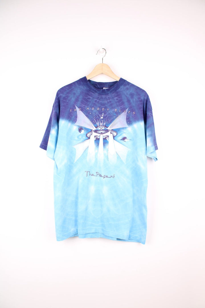 Vintage 90s The Moody Blues, The Present, single stitch blue tie dye T-Shirt.