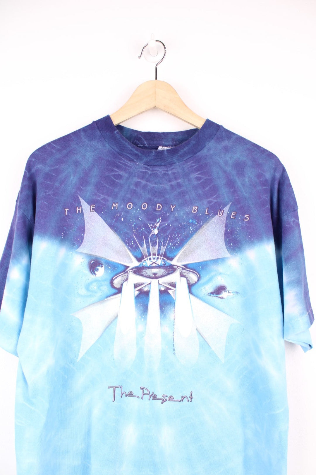 Vintage 90s The Moody Blues, The Present, single stitch blue tie dye T-Shirt.