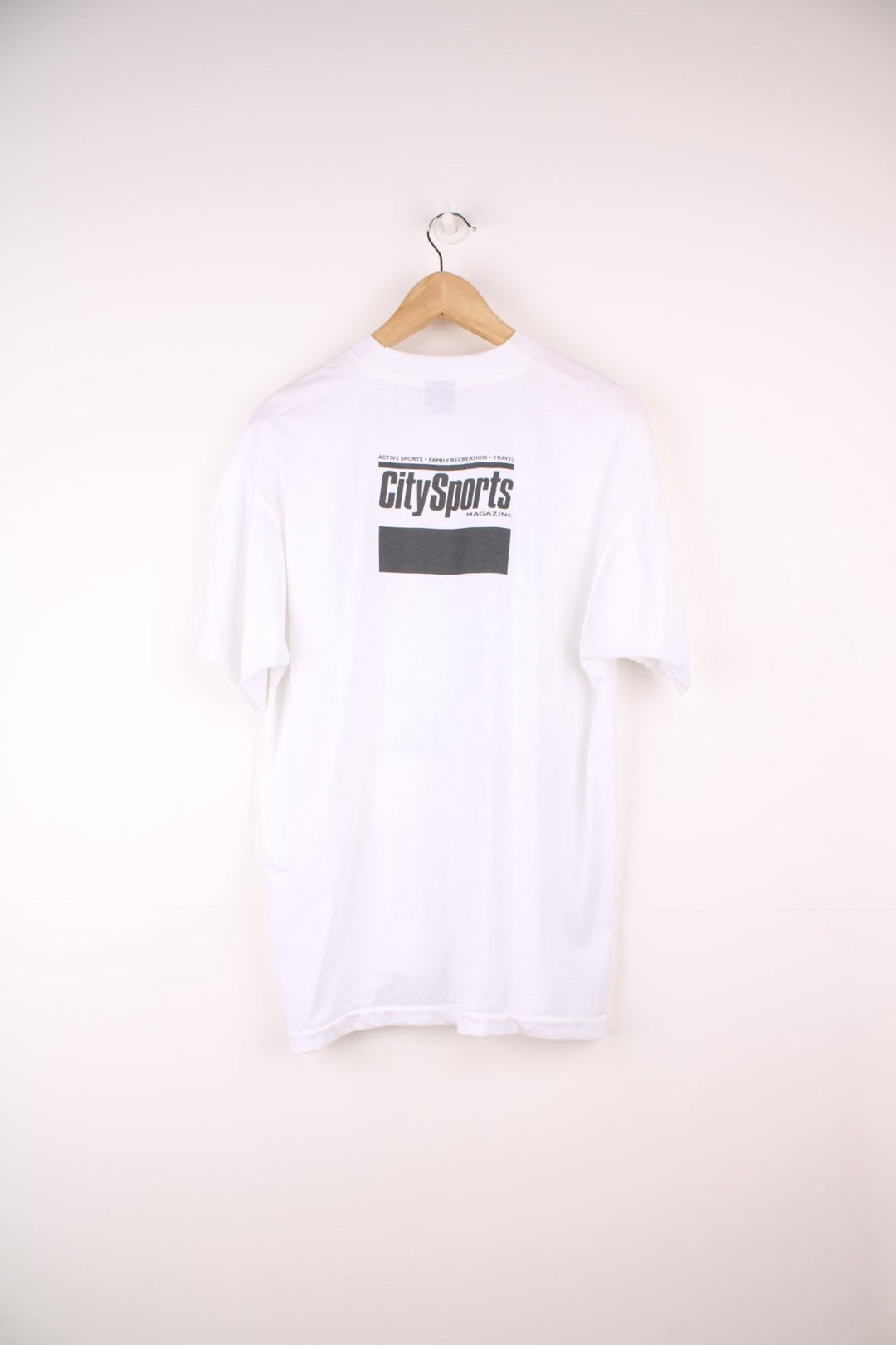 White 1988 CitySports magazine City Stride Tee with watercolour-style runner designs. 