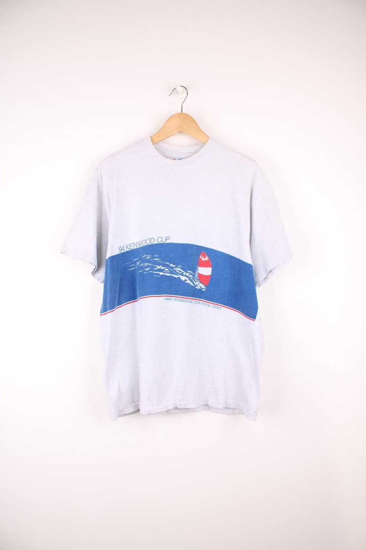 Vintage 1994 Kenwood Cup, Hawaii t-shirt in grey colour way. Features sailing boat graphic on the front and back