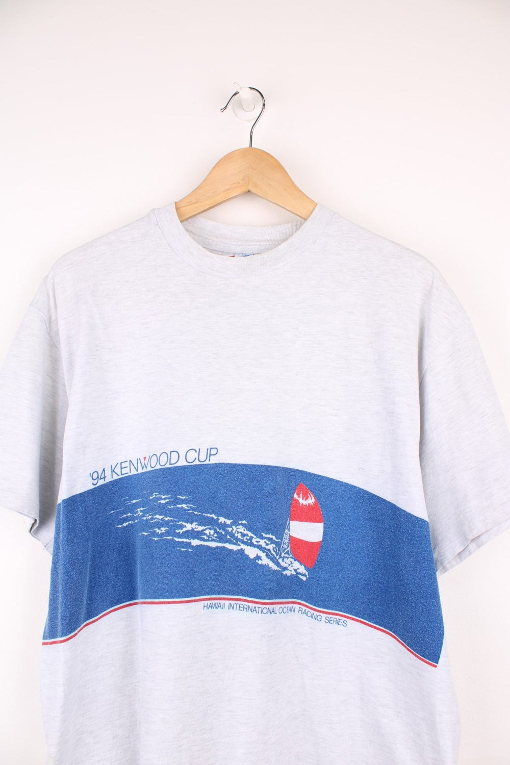 Vintage 1994 Kenwood Cup, Hawaii t-shirt in grey colour way. Features sailing boat graphic on the front and back