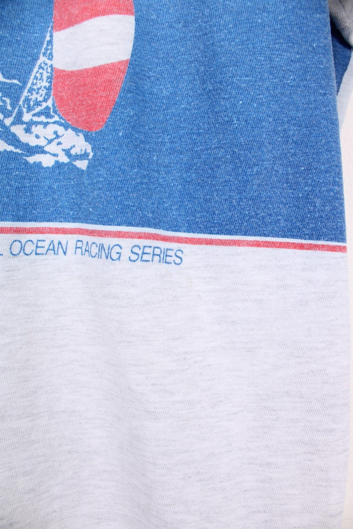 Vintage 1994 Kenwood Cup, Hawaii t-shirt in grey colour way. Features sailing boat graphic on the front and back