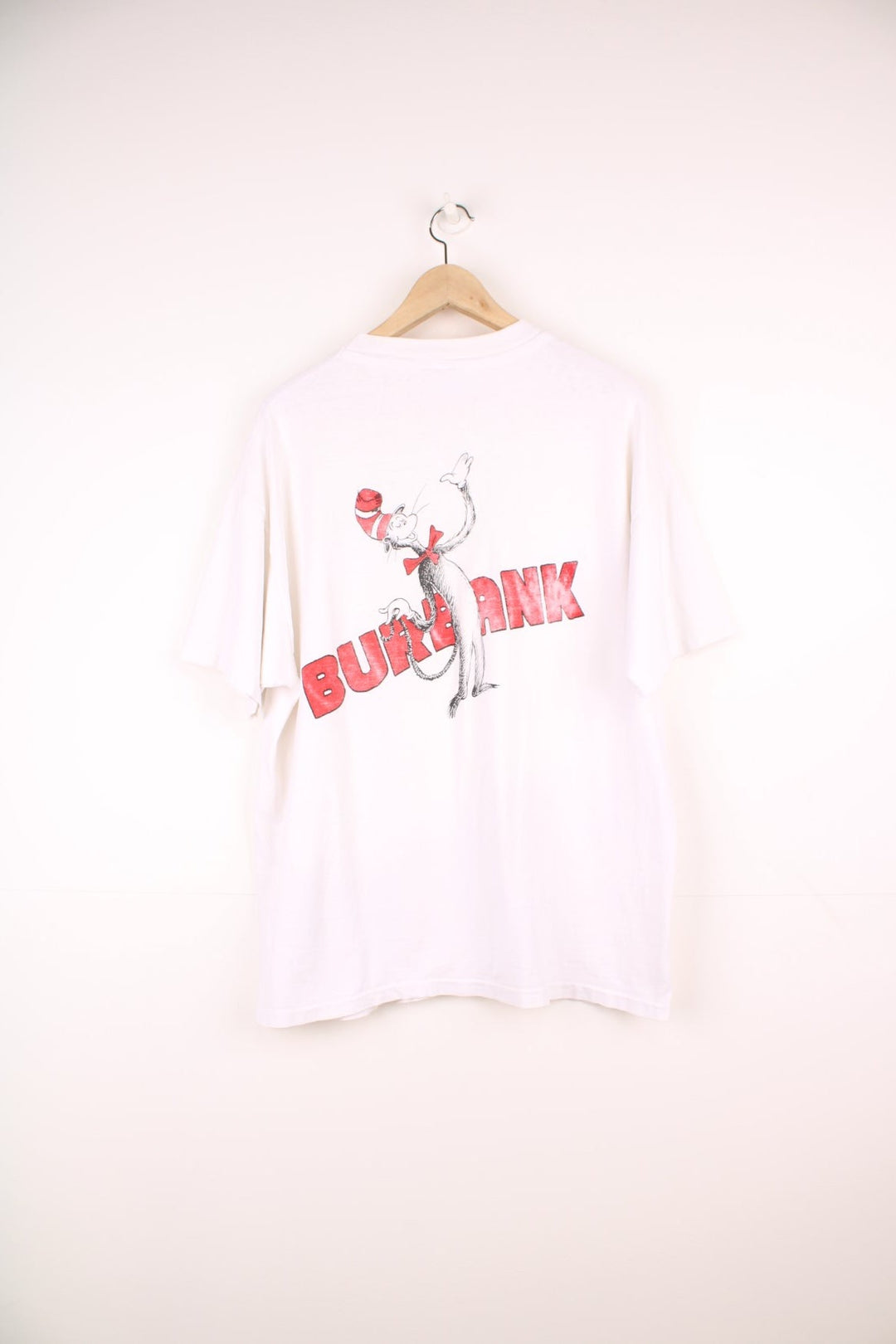 Hanes tee reading 'Burbank We Am 1992-1993' on the front, and a back graphic of the Cat in the Hat with a red 'Burbank' spellout. 