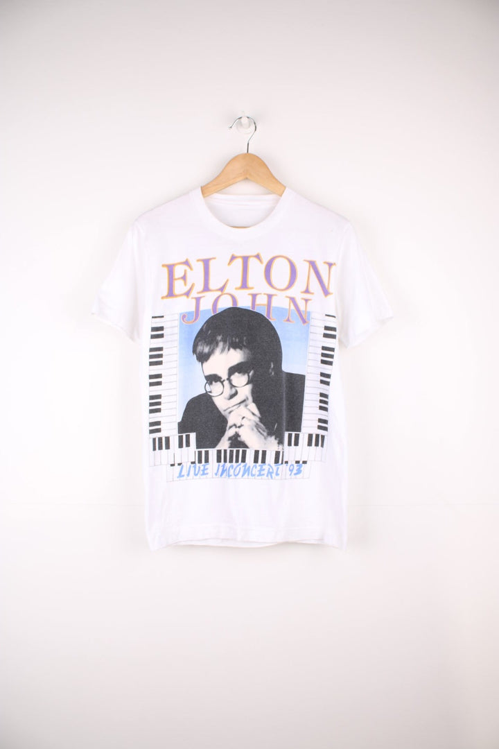 Vintage 1993 Elton John concert t-shirt with printed graphics on the front and back