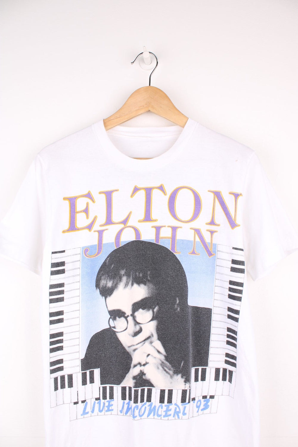 Vintage 1993 Elton John concert t-shirt with printed graphics on the front and back