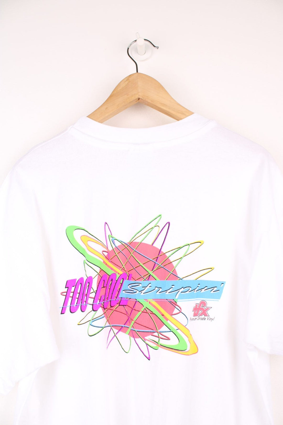 Vintage 90's "Universal Products" graphic t-shirt with printed neon colourful graphic on the chest and back 