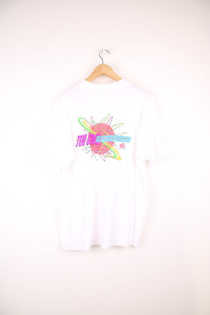 Vintage 90's "Universal Products" graphic t-shirt with printed neon colourful graphic on the chest and back 