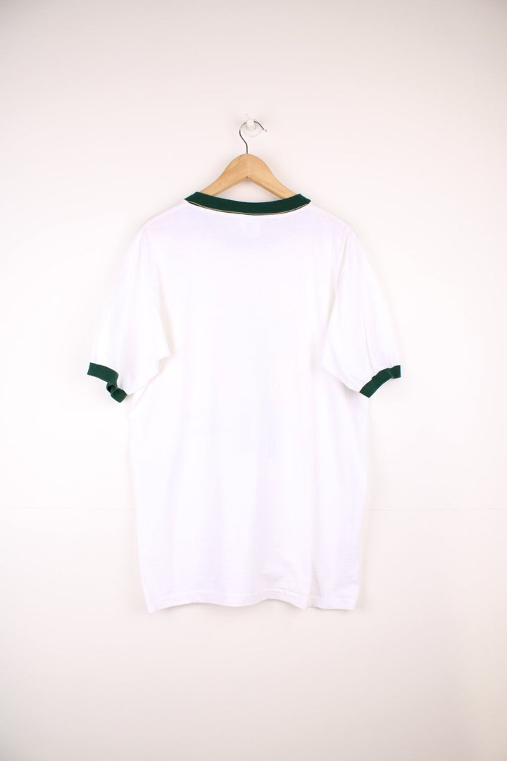 Vintage 90's Tennessee River 'Green Giant' white and green ringer tee. Features large graphic on the front