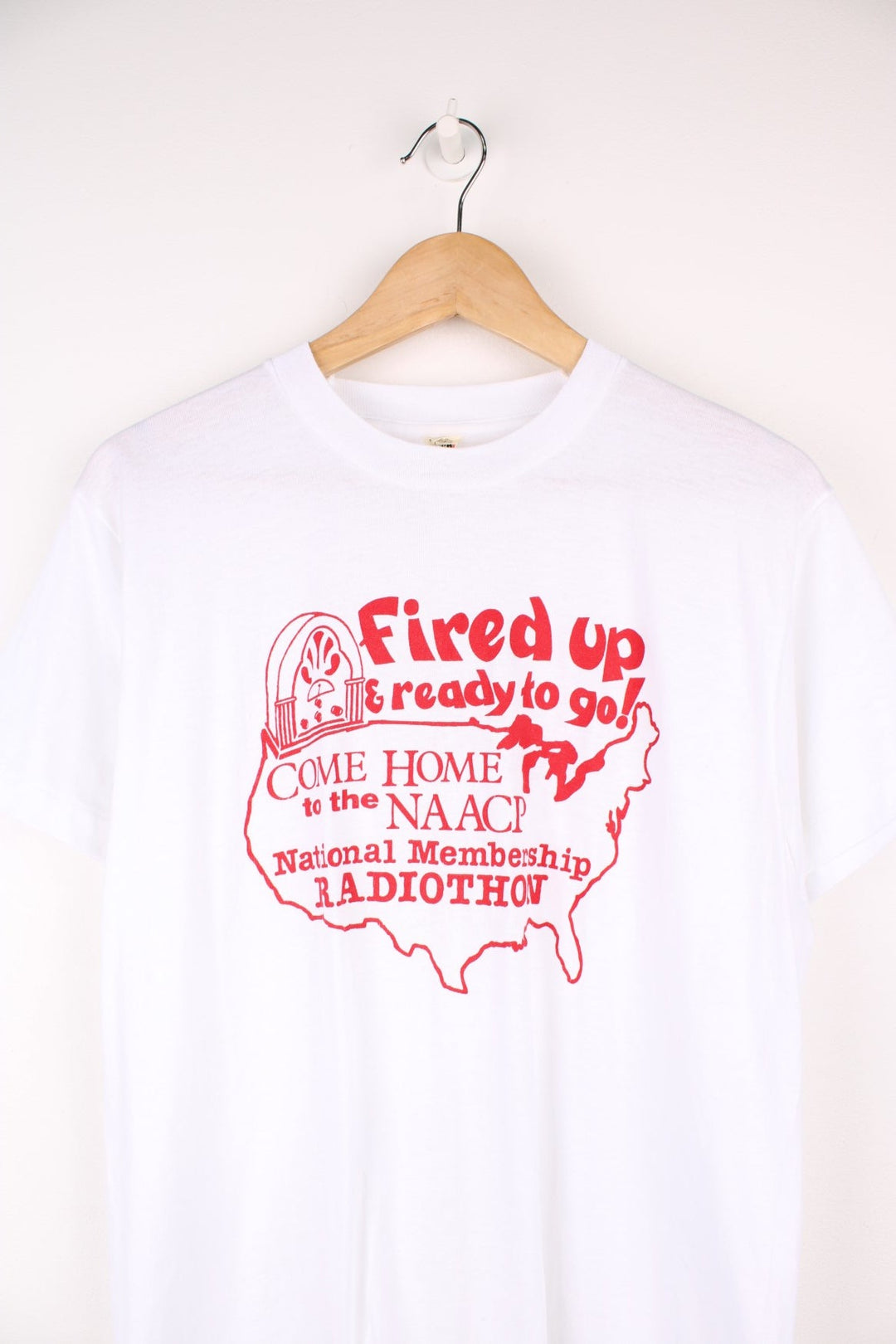 Vintage 1980s NAACP "fired up and ready to go" spell-out graphic t-shirt