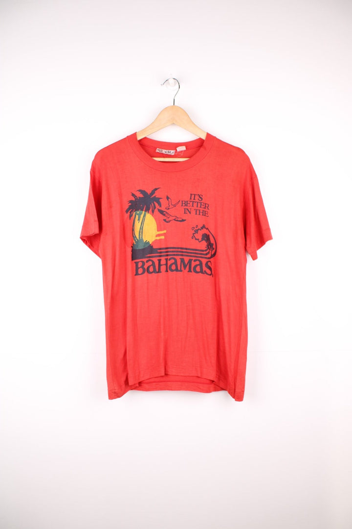 Vintage 80s It's Better In the Bahamas single stitch T-Shirt in red. 