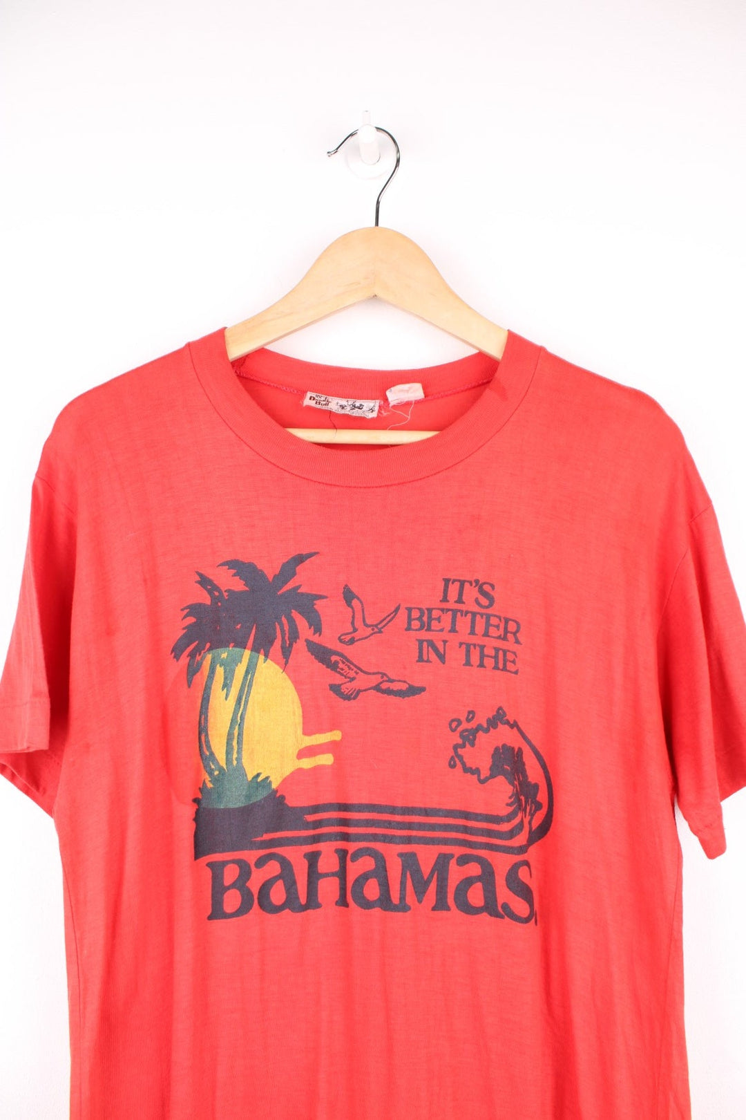 Vintage 80s It's Better In the Bahamas single stitch T-Shirt in red. 