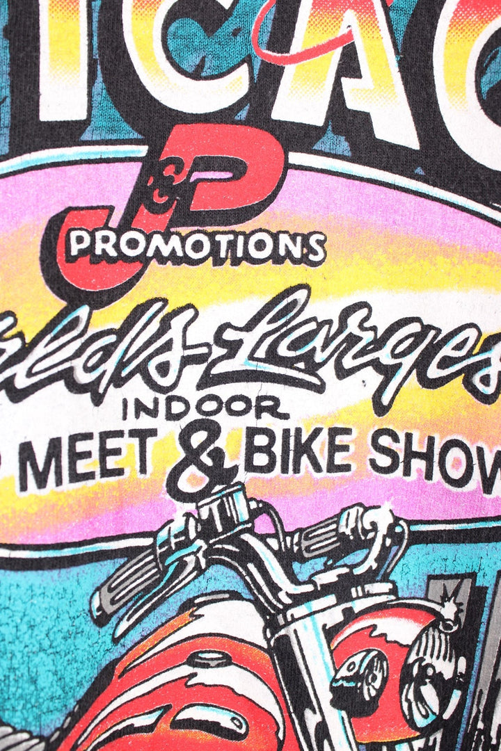 1996 Super Series Tour, J&P Promotions 12th Anniversary Chicago Bike Show single stitch T-Shirt with large graphic print on the front and back.