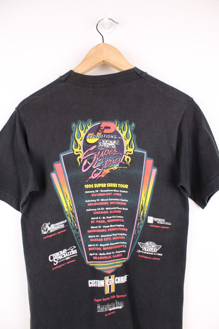 1996 Super Series Tour, J&P Promotions 12th Anniversary Chicago Bike Show single stitch T-Shirt with large graphic print on the front and back.