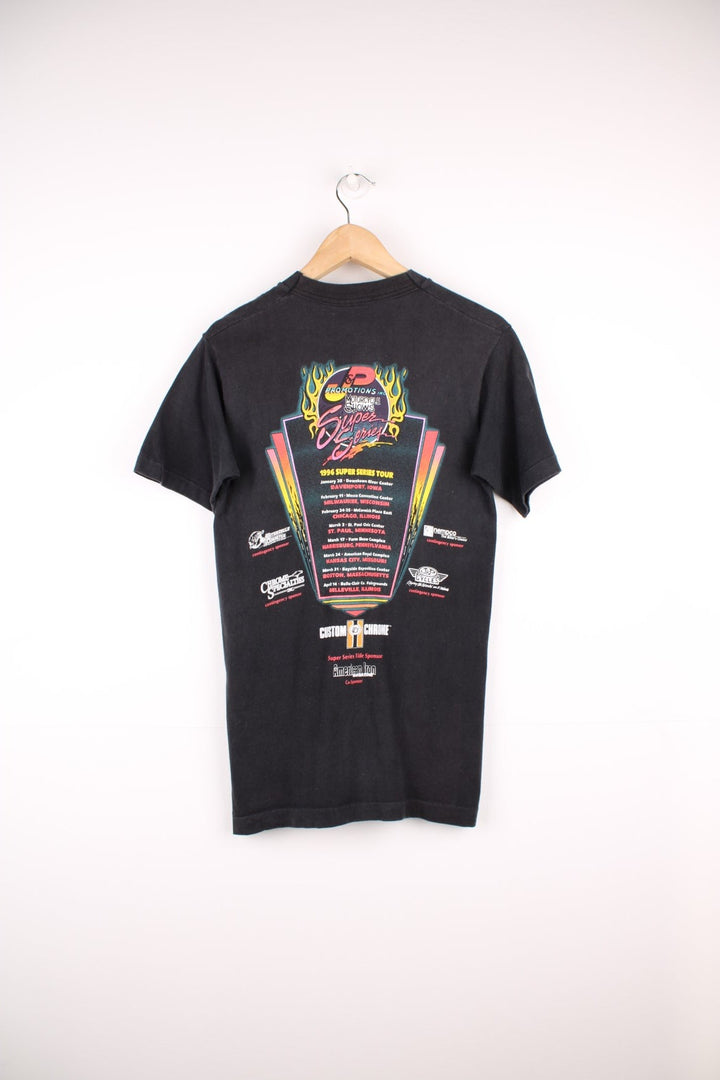 1996 Super Series Tour, J&P Promotions 12th Anniversary Chicago Bike Show single stitch T-Shirt with large graphic print on the front and back.