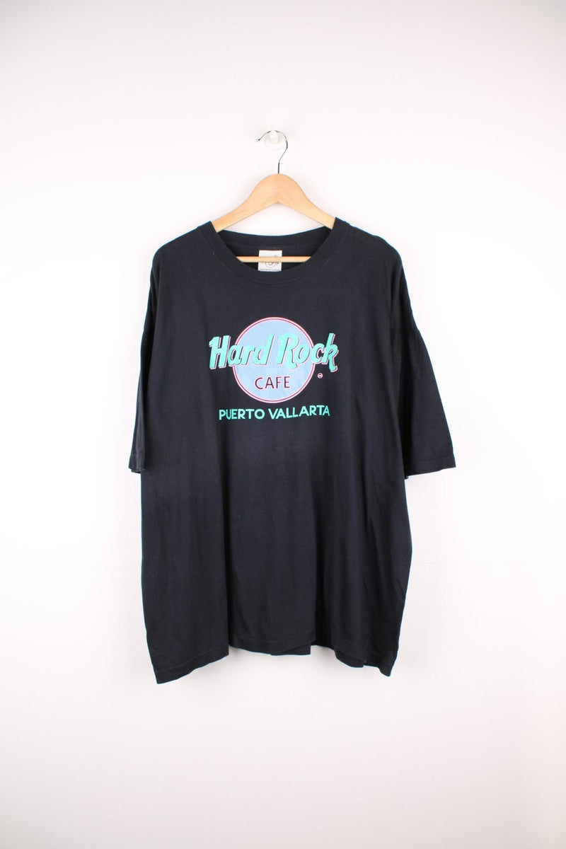 Vintage 90s Hard Rock Cafe, Puerto Vallarta single stitch T-Shirt with print across the front.