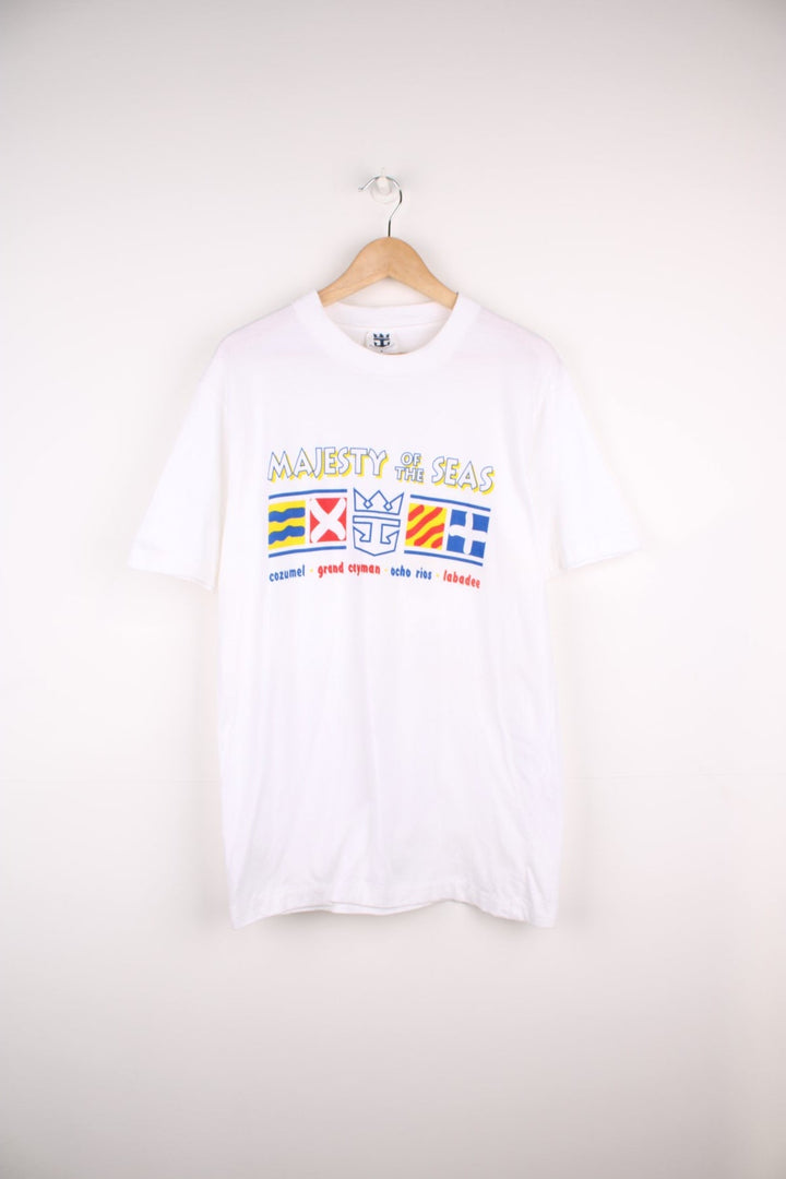 Vintage 90s Royal Caribbean Cruise single stitch T-Shirt with graphic print across the chest.