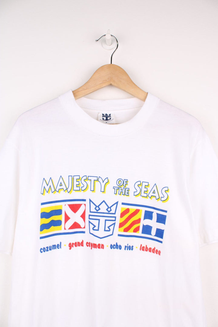 Vintage 90s Royal Caribbean Cruise single stitch T-Shirt with graphic print across the chest.