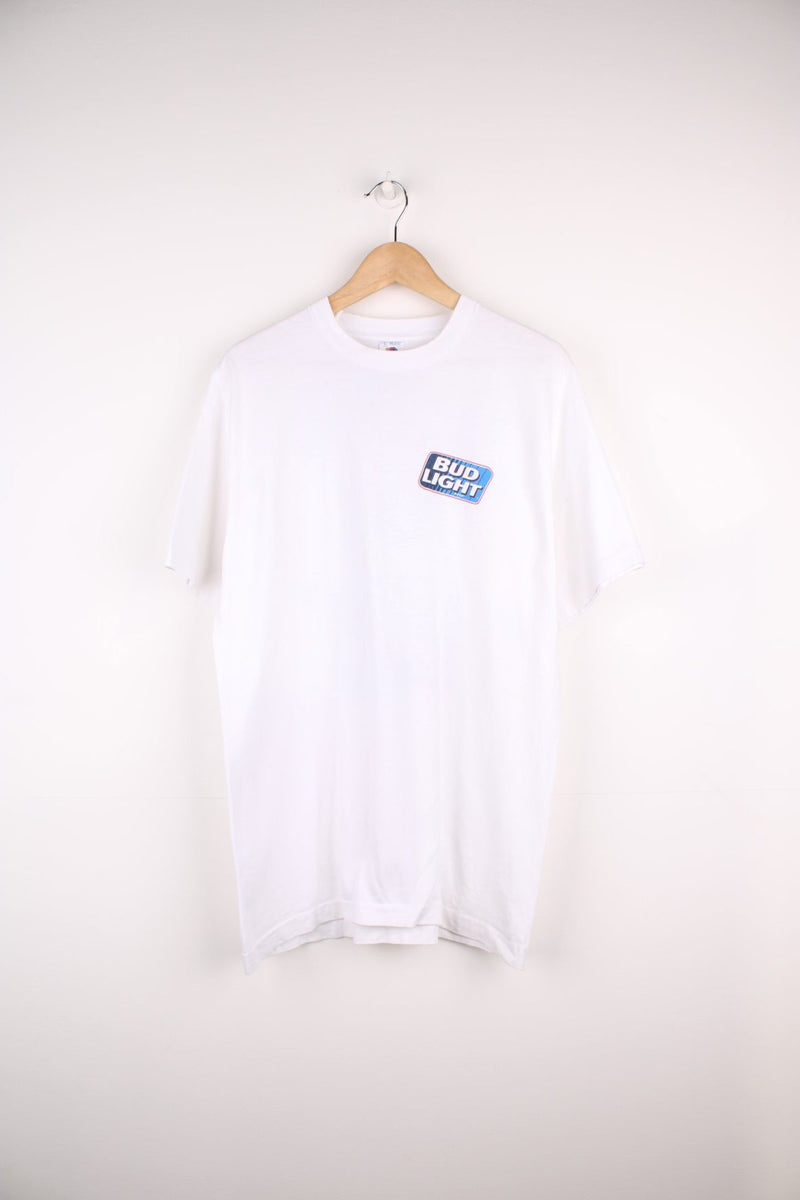 Vintage 90s Bud Light "I Love You Man!" single stitch T-Shirt with print on the chest and large spell out print on the back.