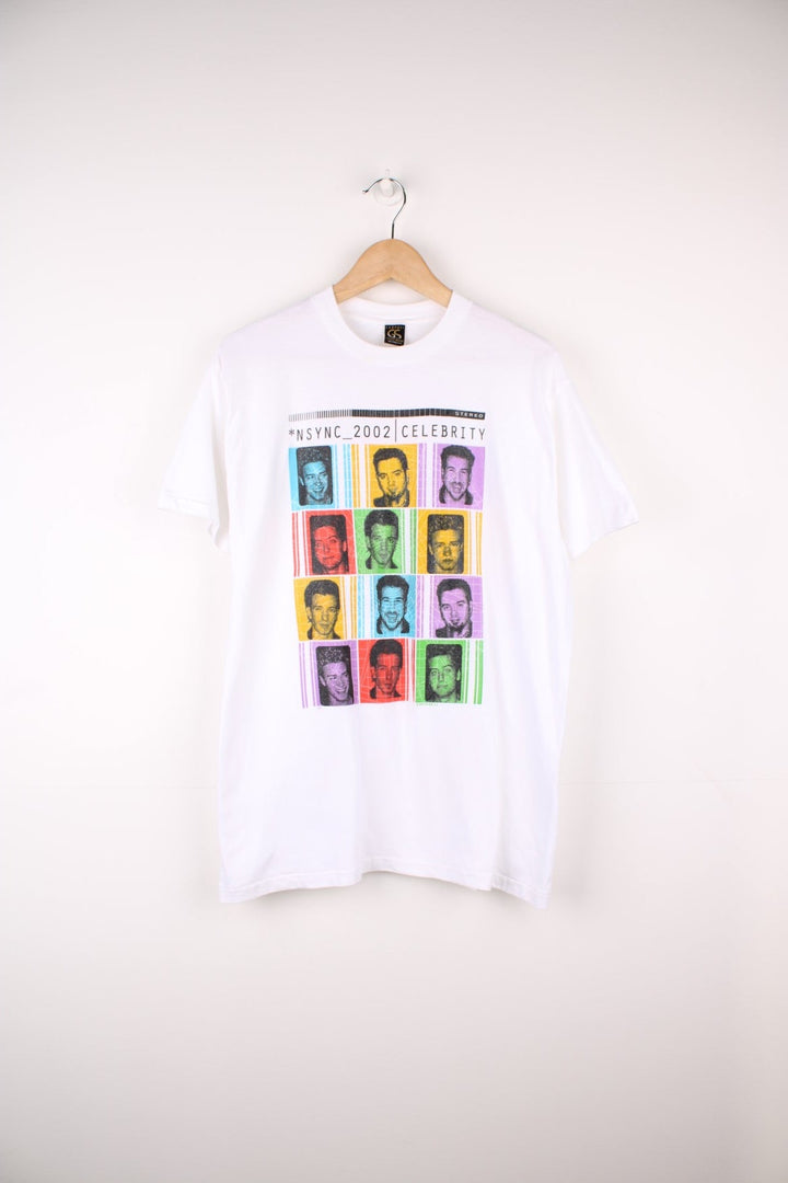 2002 NSYNC Celebrity Tour T-Shirt with large print on the front and back.