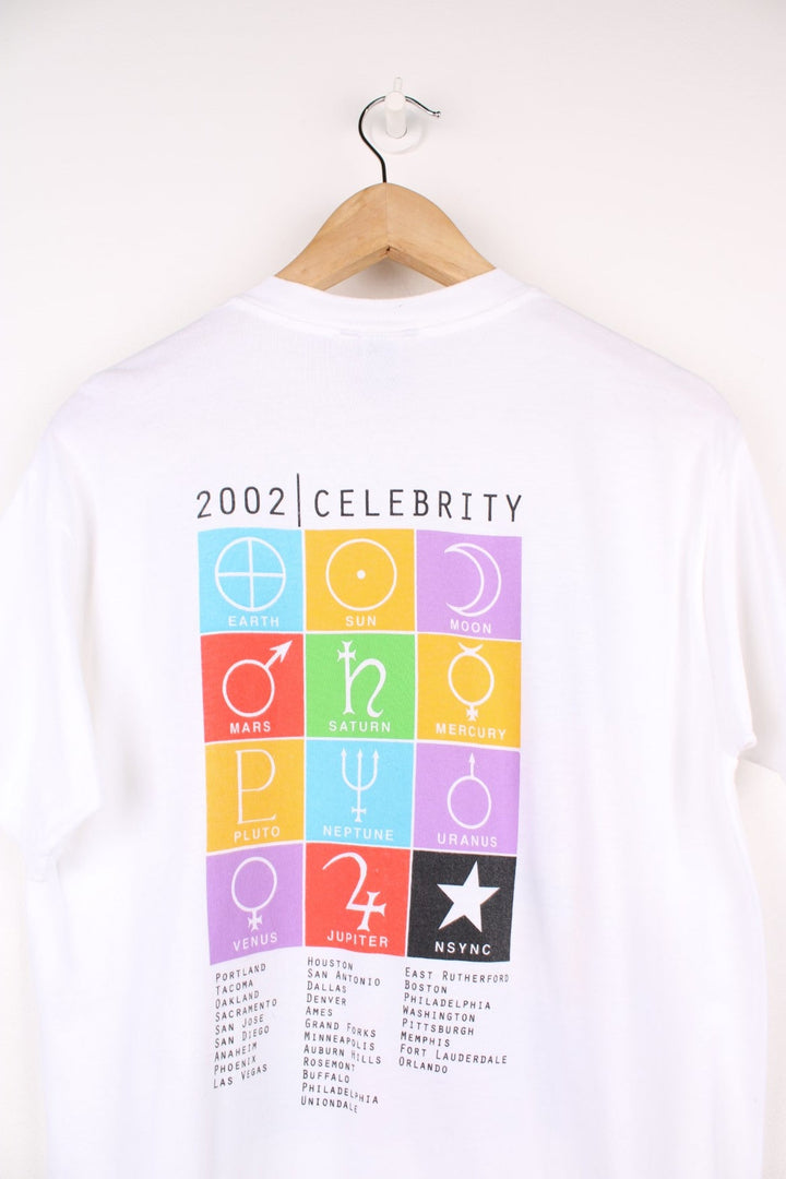 2002 NSYNC Celebrity Tour T-Shirt with large print on the front and back.