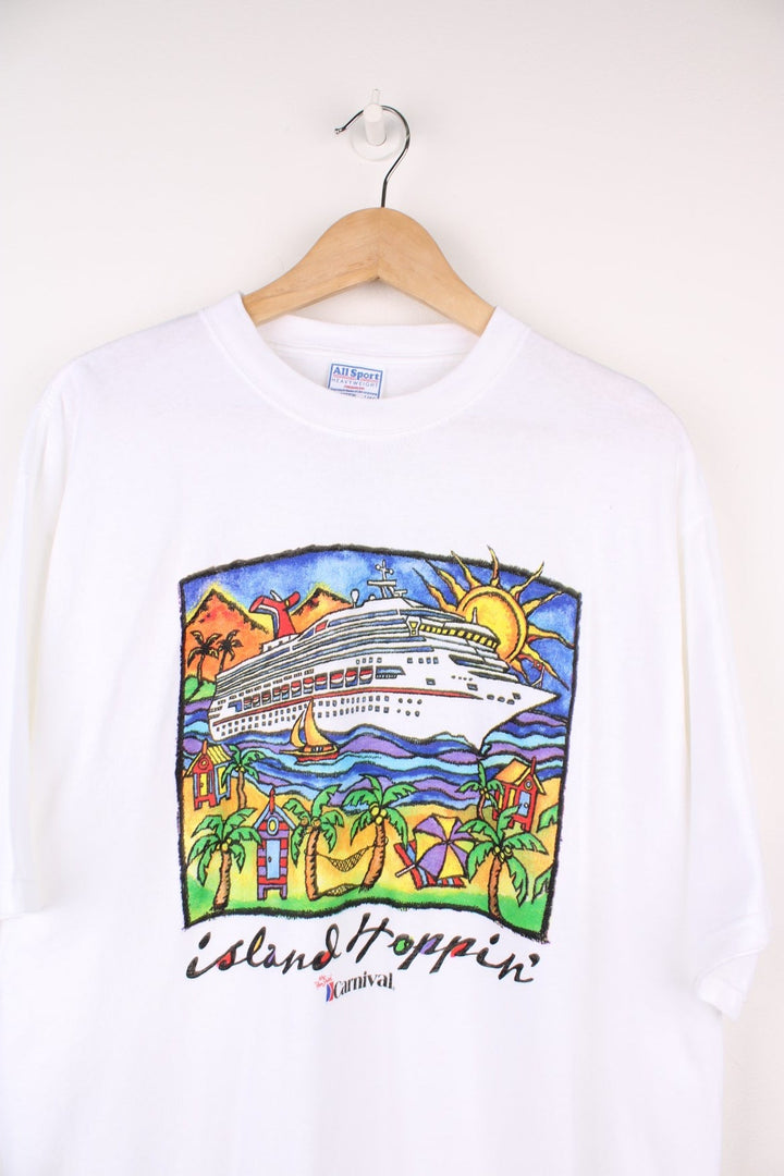 90s Carnival Cruise "Island Hoppin'" T-Shirt with graphic print on the front.