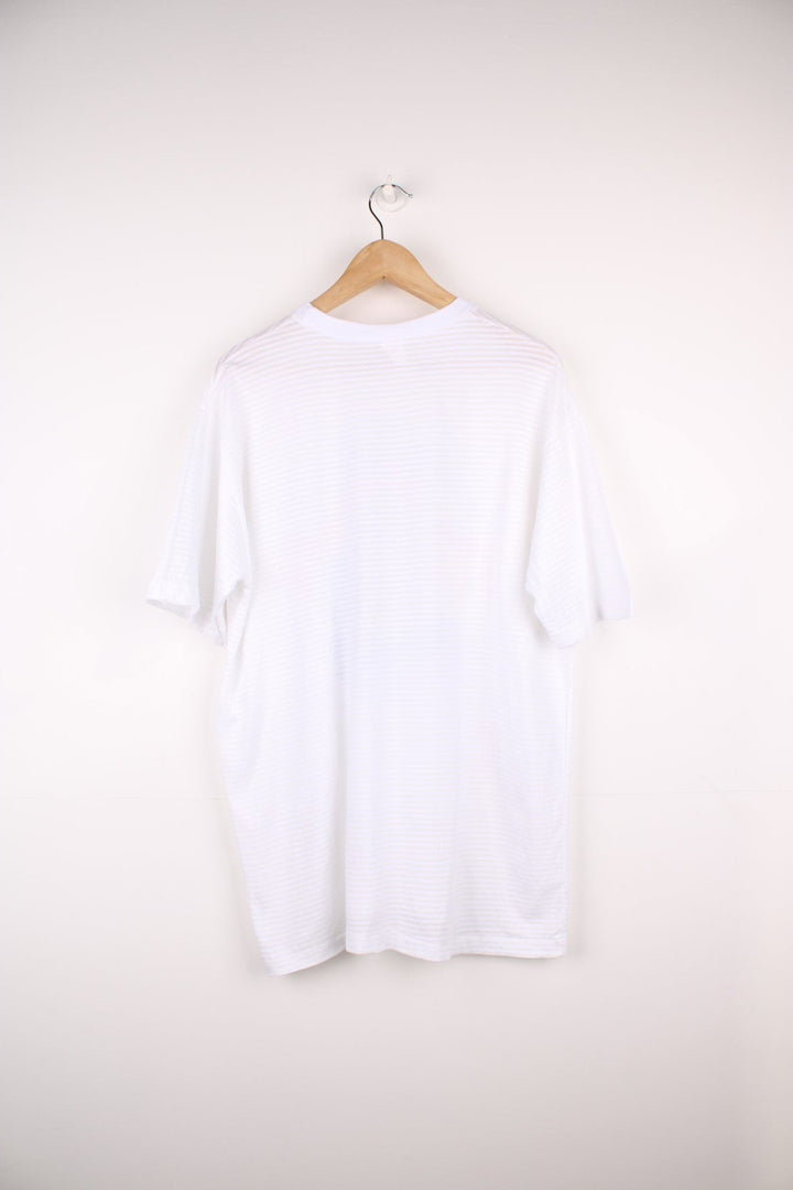 90s Toronto Canada graphic T-Shirt in white with a ribbed stripe.