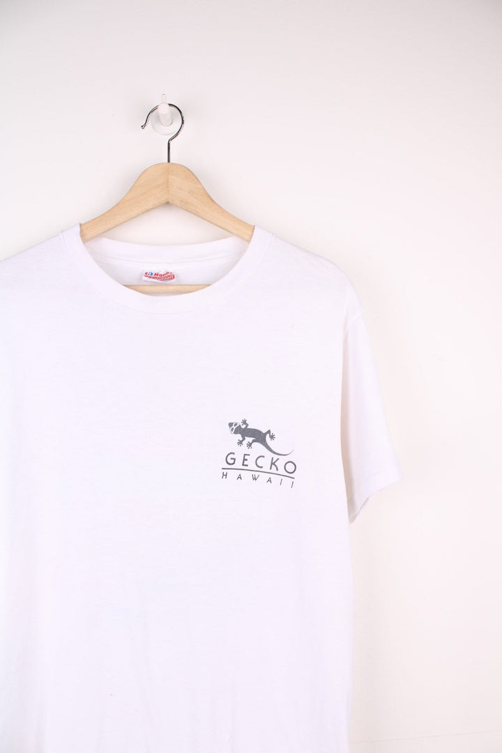 Vintage Gecko Hawaii single stitch T-Shirt with logo on the chest and graphic print on the back.