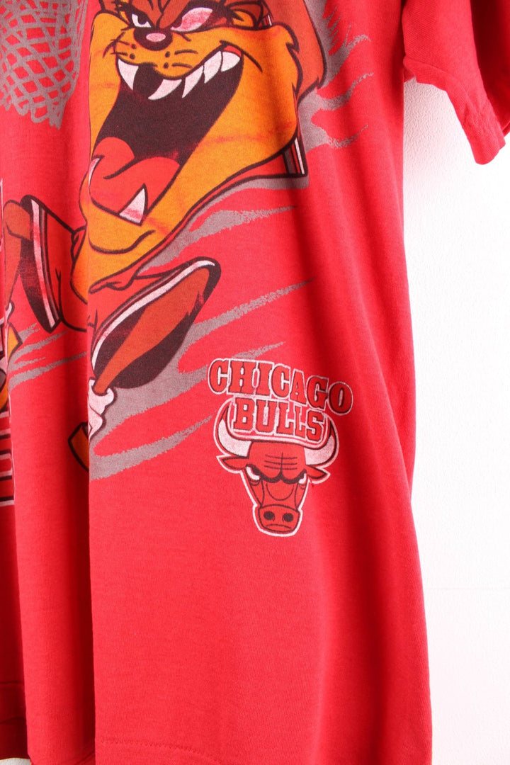 Vintage 1990s Chicago Bulls / Taz Looney Tunes T-Shirt in a red colourway. The shirt has a large graphic printed on the front. Made by Screen Stars.   