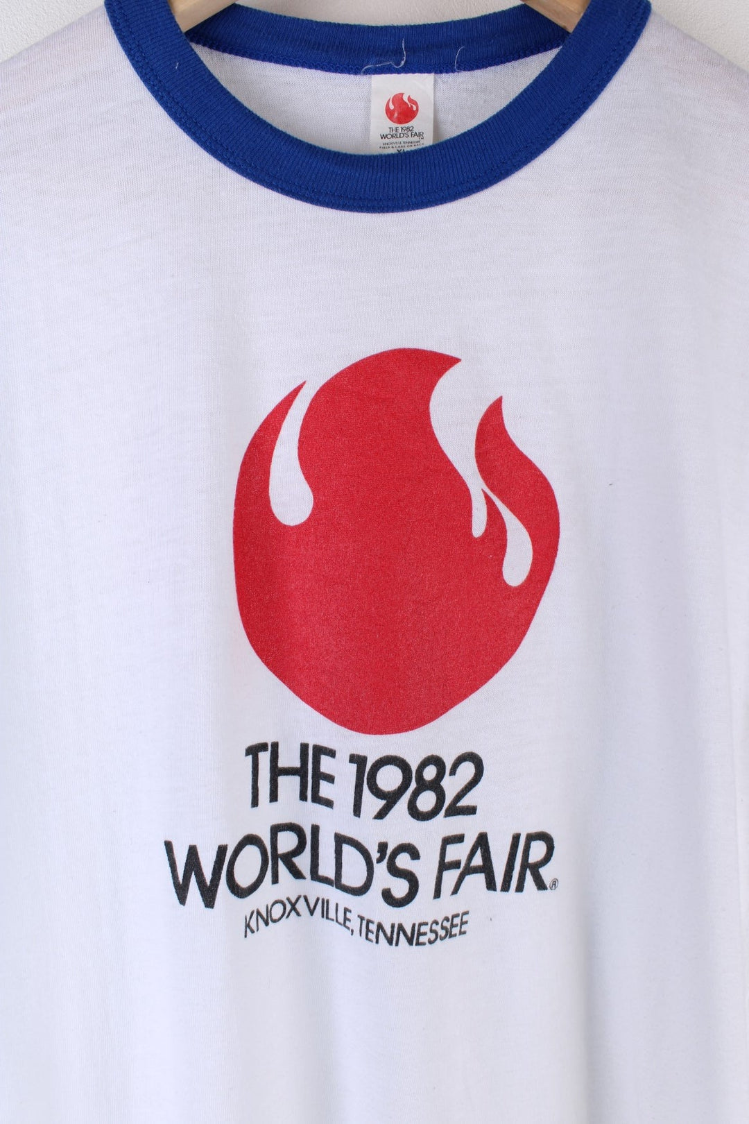 Vintage 1982 Knoxville World's Fair Ringer T-Shirt in a white colourway with the logo and spell out printed on the front.