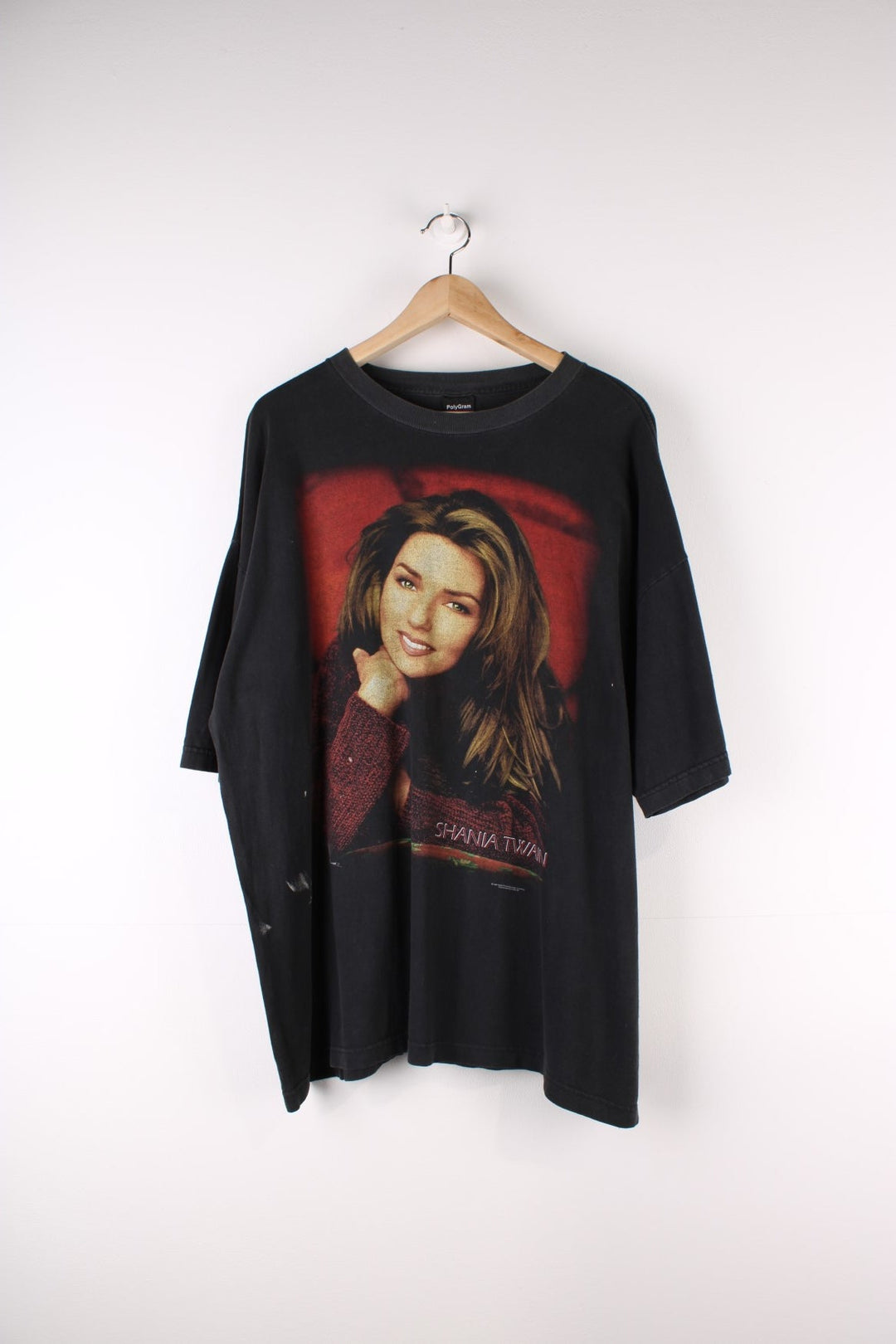 Vintage 1998 Shania Twain Tour T-Shirt in a black colourway with her graphic print and spell out on the front.