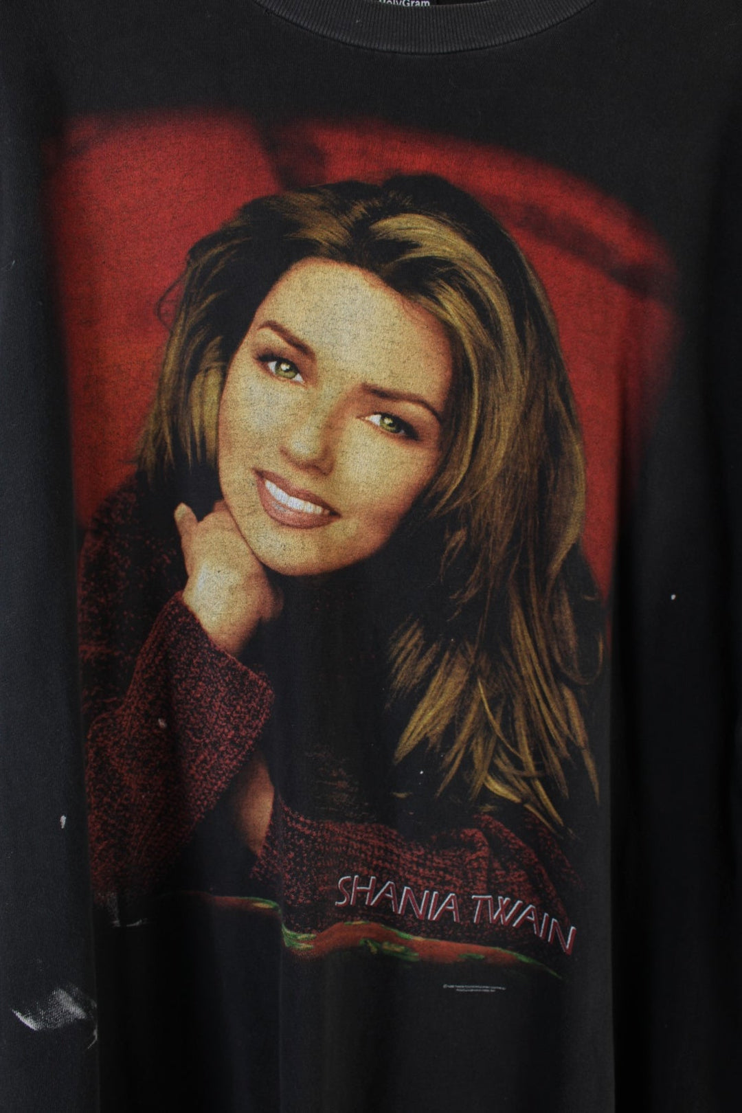 Vintage 1998 Shania Twain Tour T-Shirt in a black colourway with her graphic print and spell out on the front.