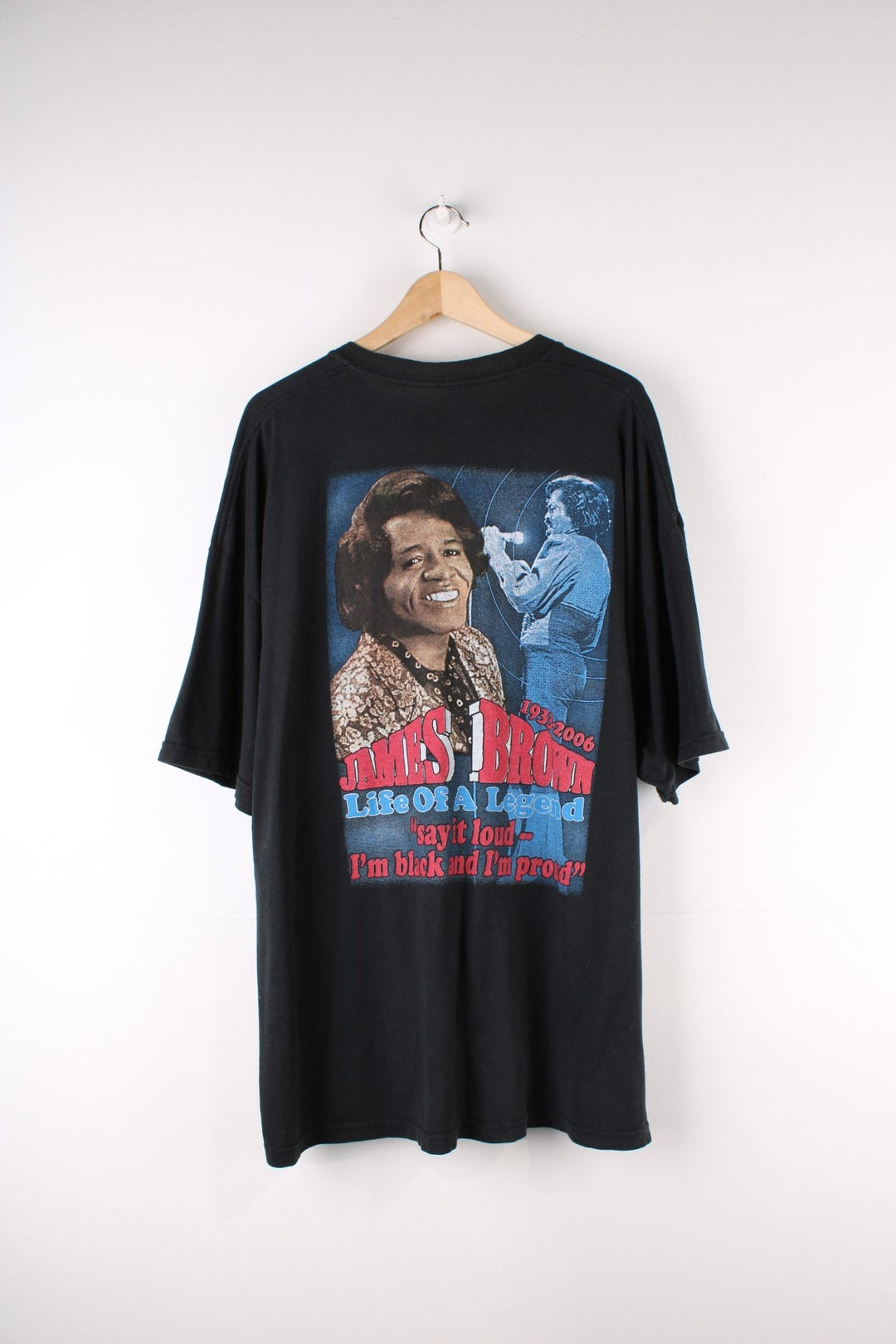 Vintage James Brown The Godfather Of Soul T-Shirt in a black colourway with graphic print of him and spell out on front and back.