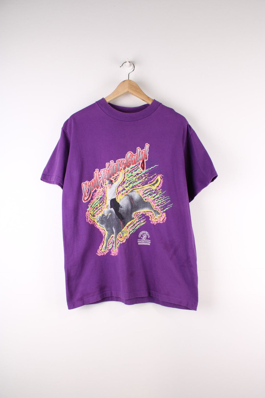 Vintage Bull Riders Only Graphic Single Stitch T-Shirt in a purple colourway with the Bull Riders Only spell out and graphic printed on the front.