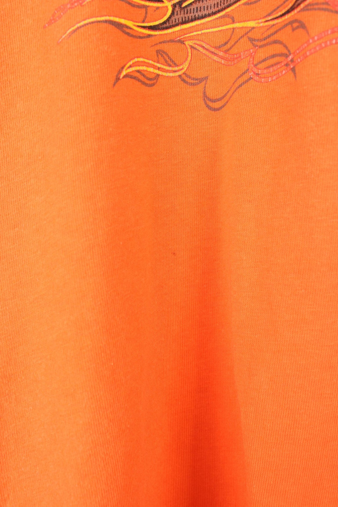 Harley-Davidson Jamestown orange long sleeve top with printed graphic on the front, back and sleeves