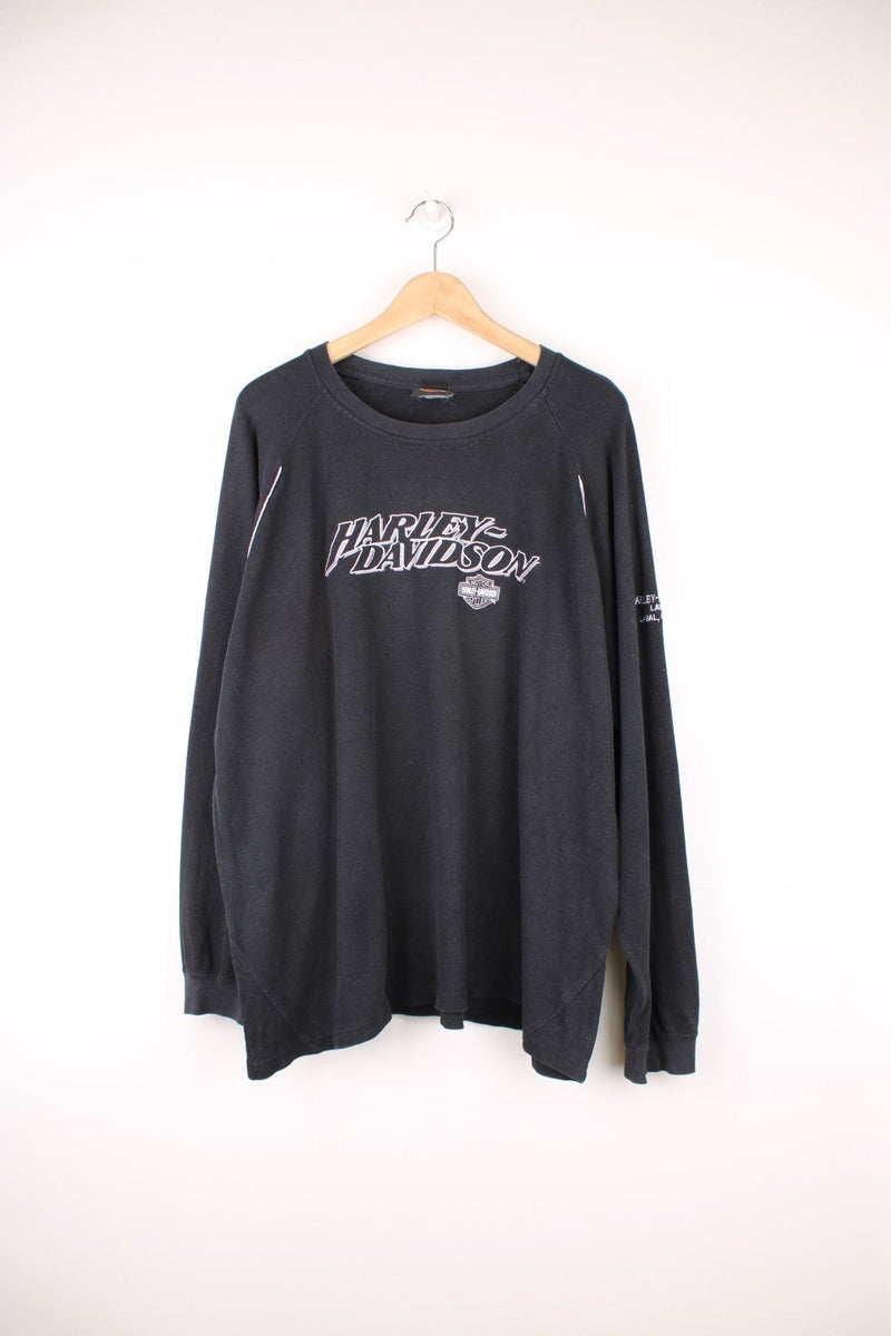 Harley-Davidson long sleeved top with embroidered spell out logo across the chest.