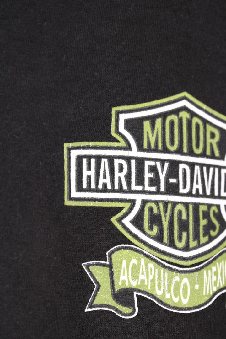 Harley-Davidson Acapulco- Mexico all black t-shirt with printed spell-out graphic on the front and back