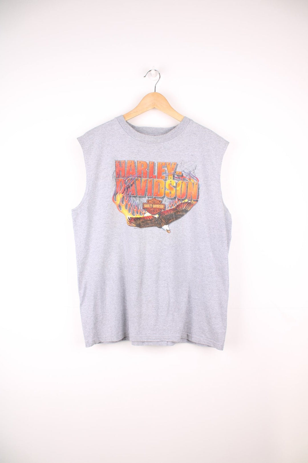 Vintage Harley-Davidson grey t-shirt vest with printed spell-out graphic featuring and eagle