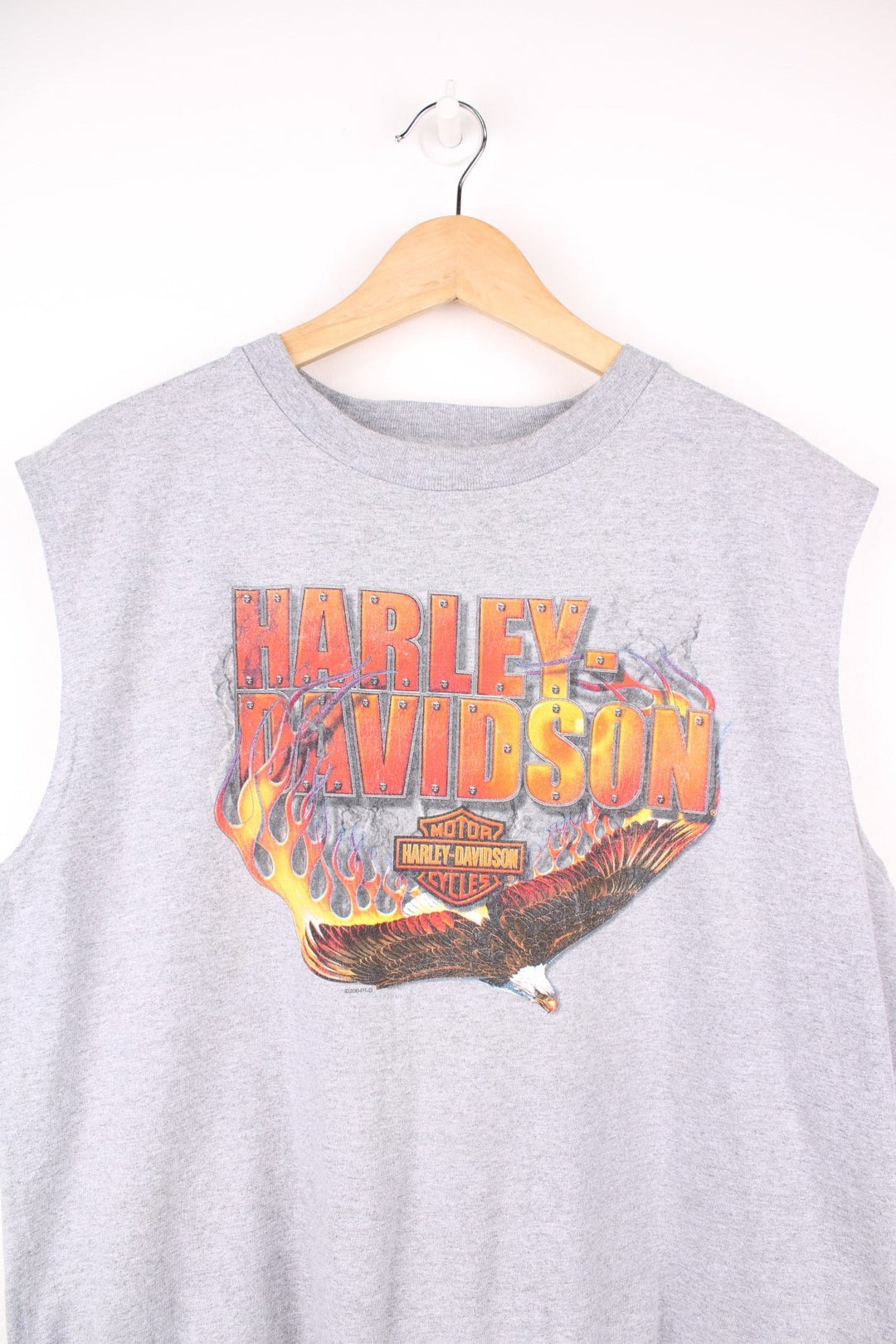 Vintage Harley-Davidson grey muscle vest with printed spell-out graphic featuring and eagle