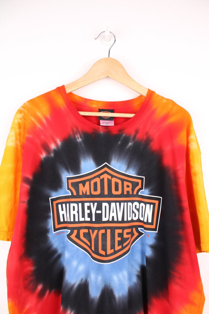 Harley-Davidson multicoloured tie dye t-shirt with spell-out graphic on the front and back