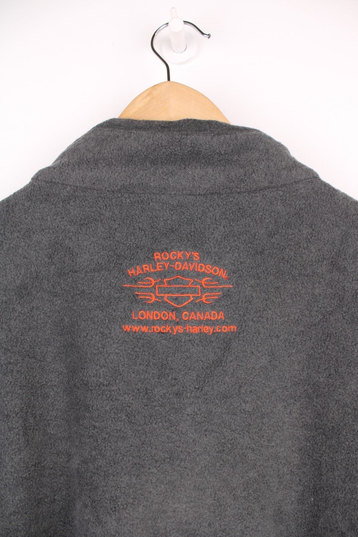 Harley-Davidson grey 1/4 zip fleece with embroidered logo on the chest and embroidered spell-out motif on the back of the neck 