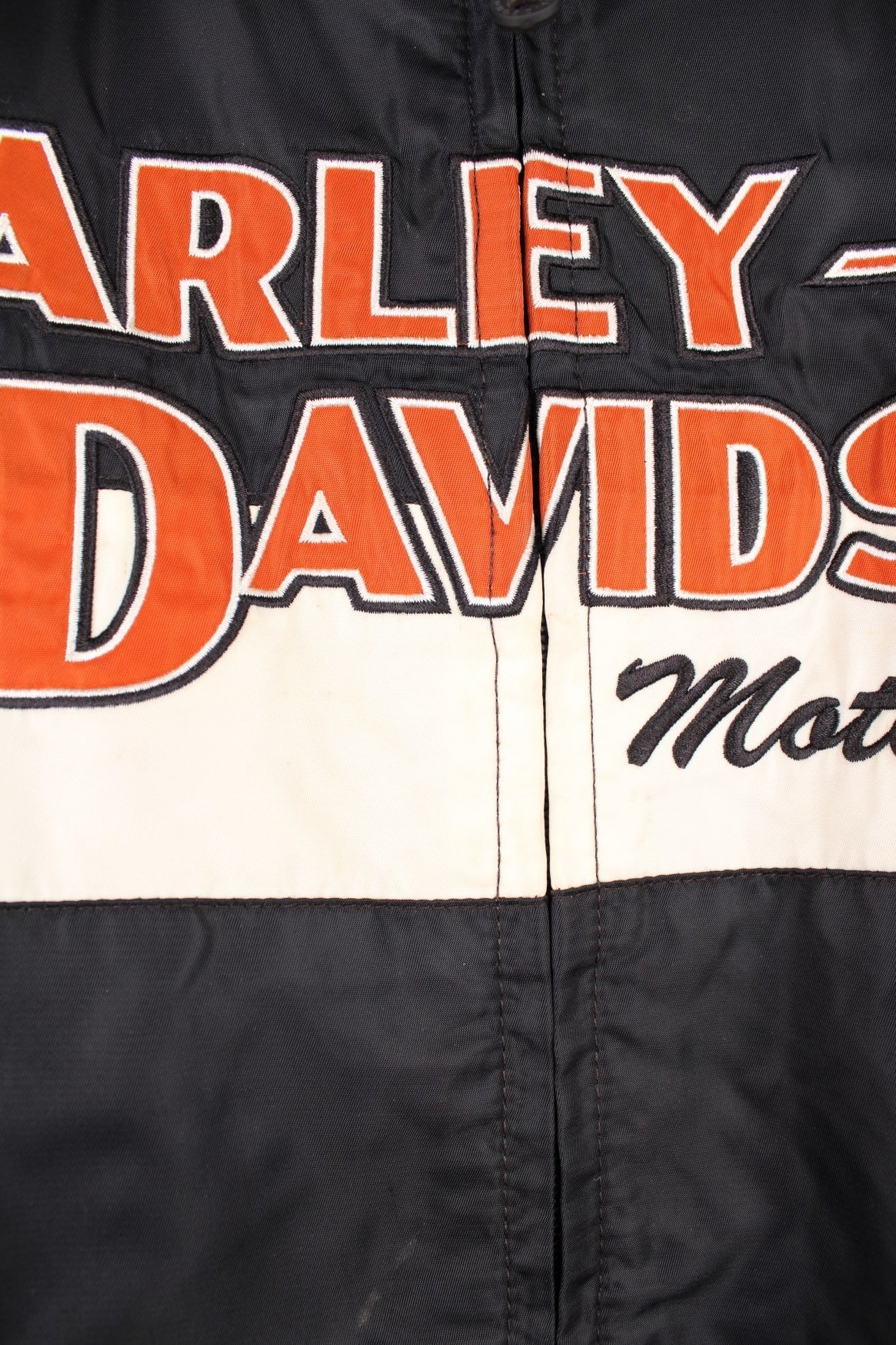 Harley-Davidson black and white zip through motorcycle bomber jacket, features all over embroidered spell-out details 