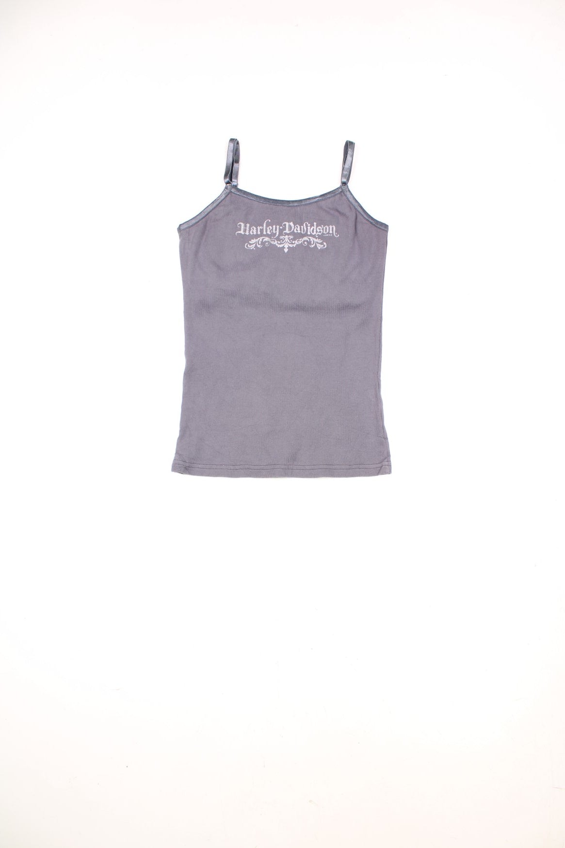 Harley-Davidson charcole grey cotton cami top with printed spell-out motif across the front