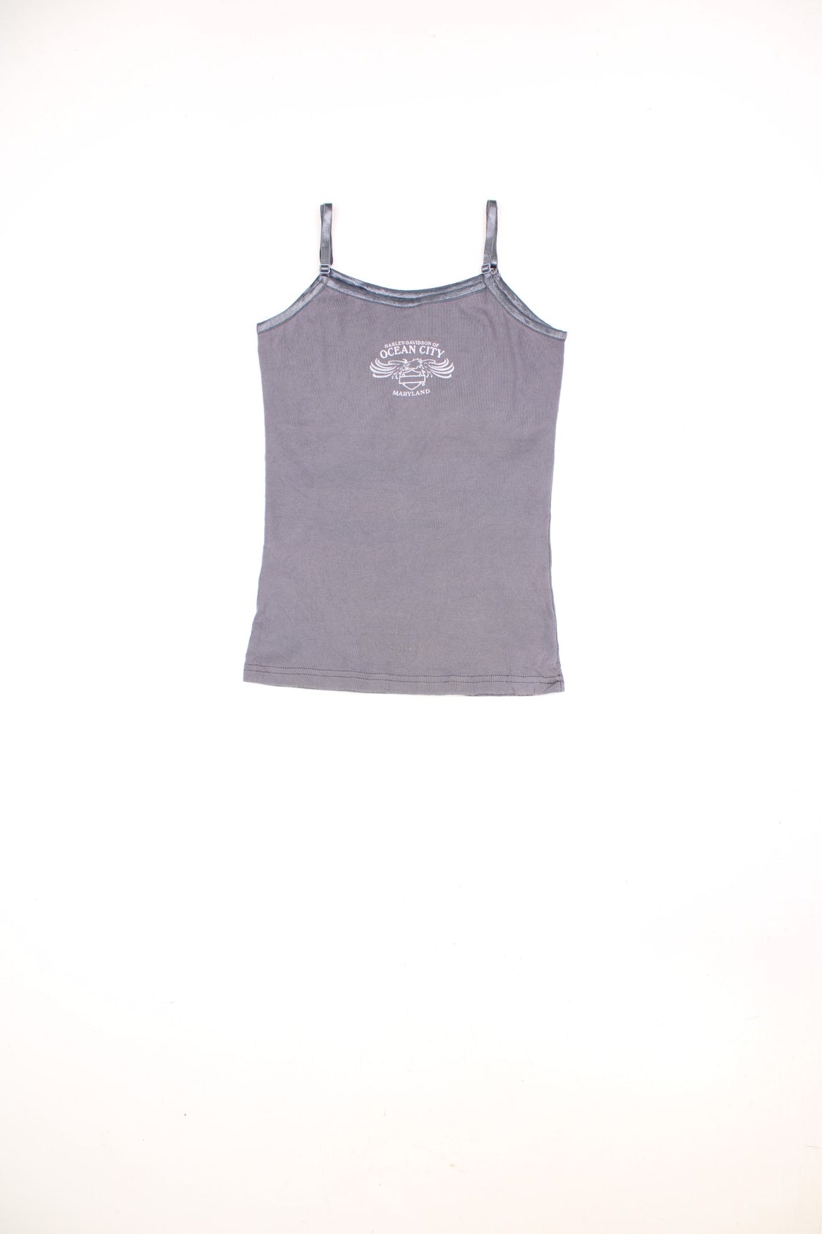 Harley-Davidson charcole grey cotton cami top with printed spell-out motif across the front