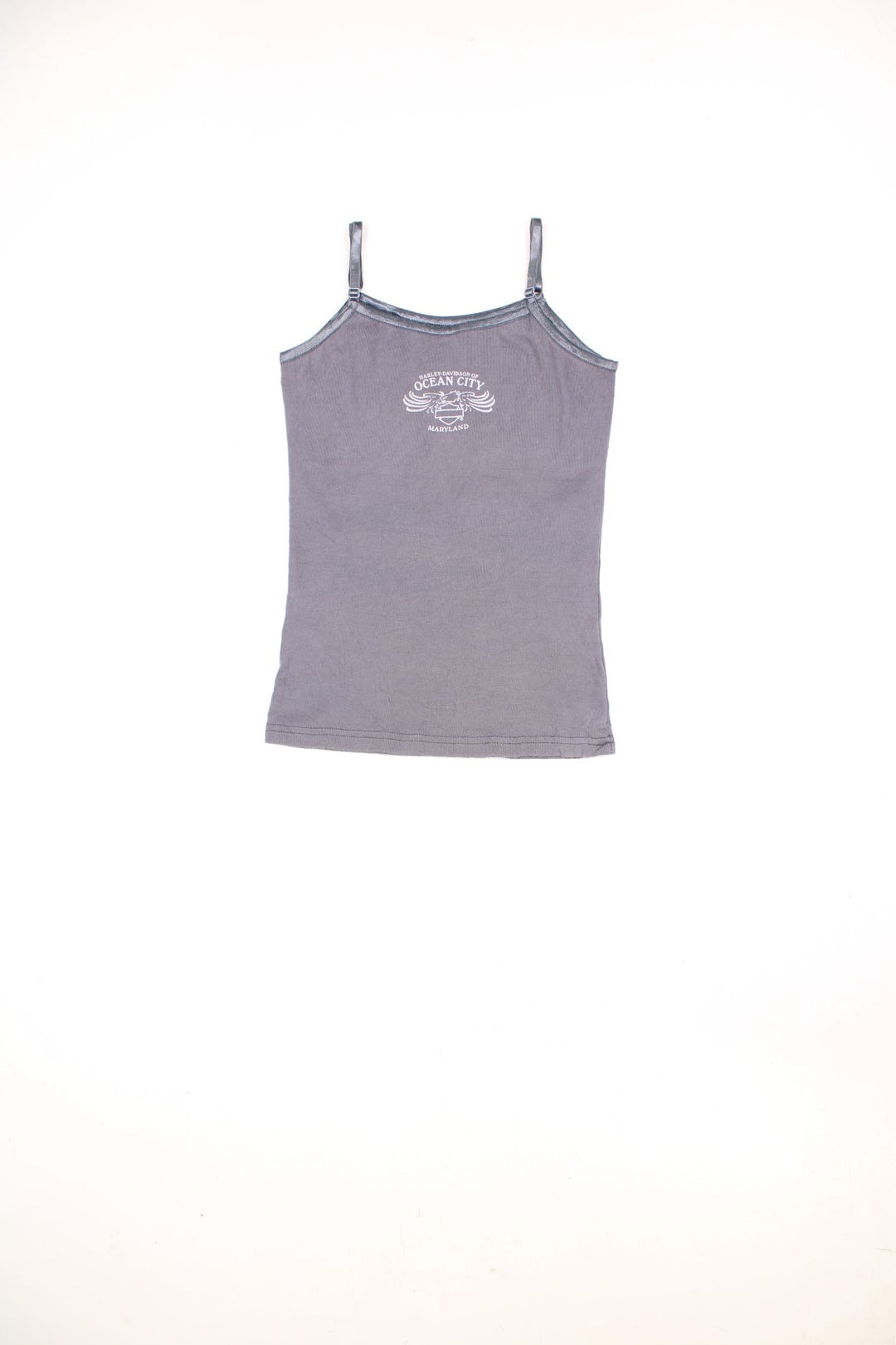 Harley-Davidson charcole grey cotton cami top with printed spell-out motif across the front