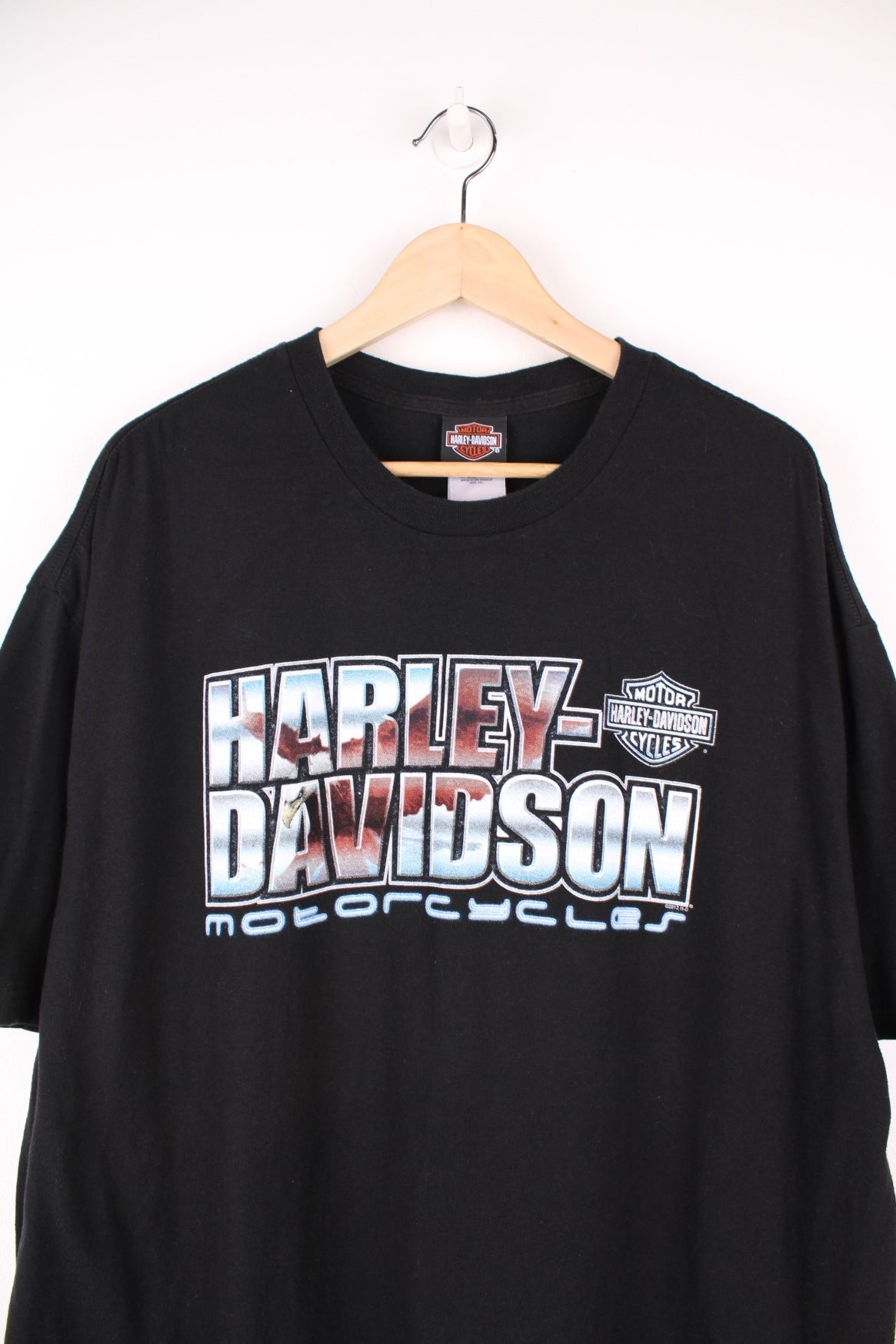 2013 Harley Davidson, San Diego T-Shirt with printed spell out logo across the chest and graphic print on the back.