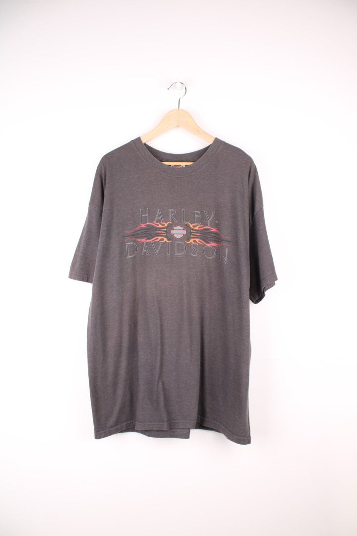 2005 Harley Davidson Greater Denver, Colorado T-Shirt in grey with spell out logo across the chest. 